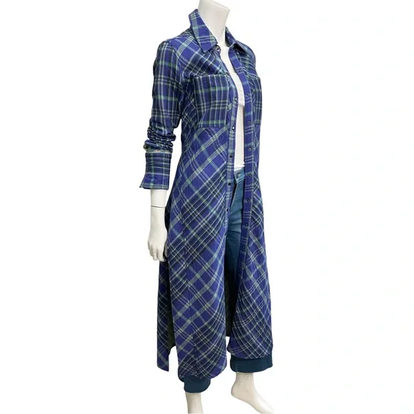 FREE PEOPLE We The Free Ruth Long Plaid Shirt Dress Cobalt Combo Maxi Size 2 - Picture 1 of 8